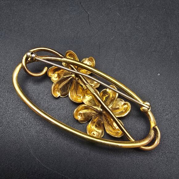 Forstner 12K Gold Filled Floral Brooch Oval Two Flowers Vintage Jewelry - Picture 3 of 7